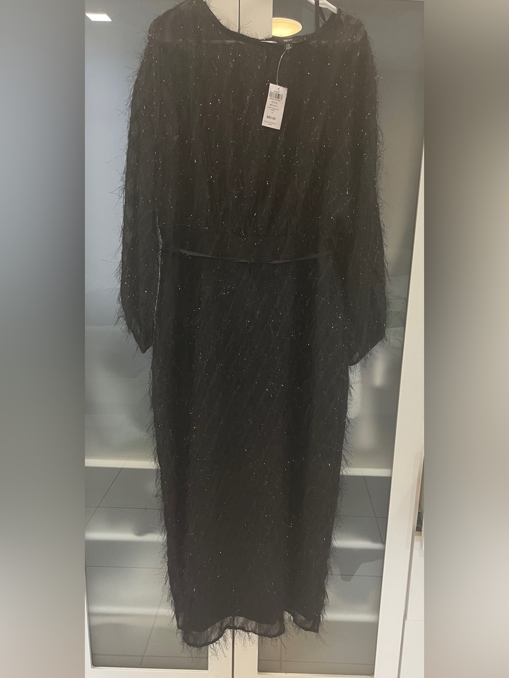 next Black Long-Sleeve Midi Dress with Sparkle Texture